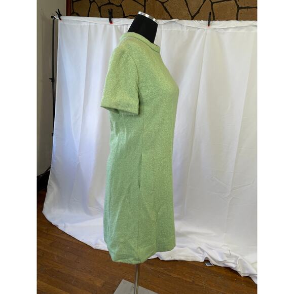 Vintage 1960s Mint Green Textured A-Line Dress - Size 16 Lined Mod Retro Look - Picture 16 of 16